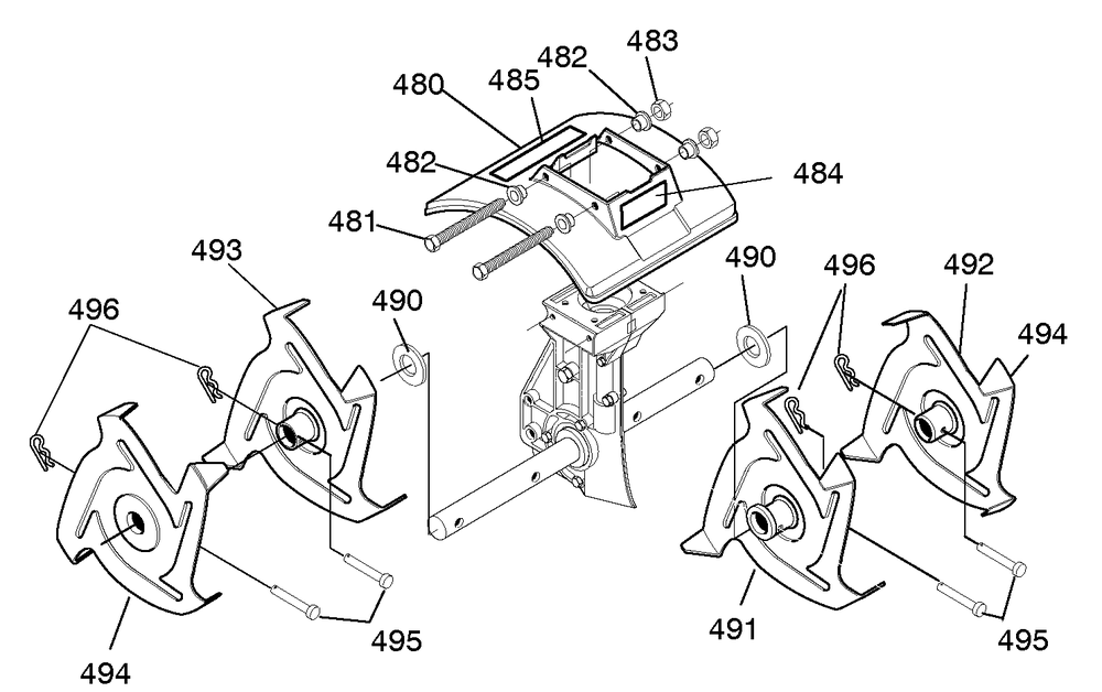 Tines And Shield Assembly Diagram and Parts List for 11053X92NB 2005 Briggs and Stratton Cultivator